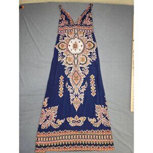 Angie Paisley Print V Neck Sleeveless Maxi Dress Navy Blue Boho